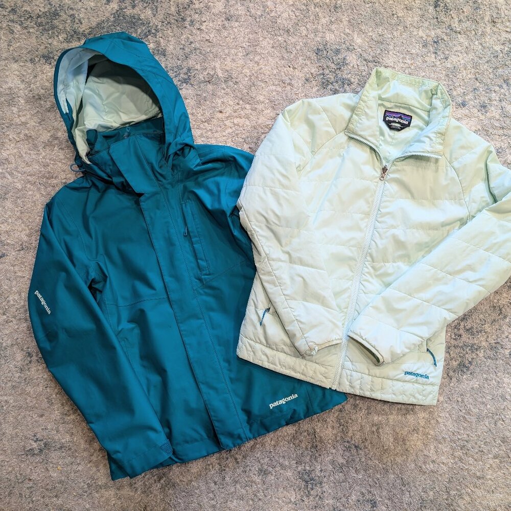 Patagonia 3-in-1 Women's Snowbelle Jacket (two jackets!) Size Small Tobago Blue,